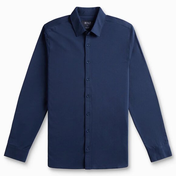 BYLT Premium Basics - Vista Stretch Long Sleeve Button-Down Navy Medium - Picture 3 of 8